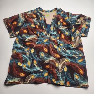 Healing hands 3xl scrub top feathers